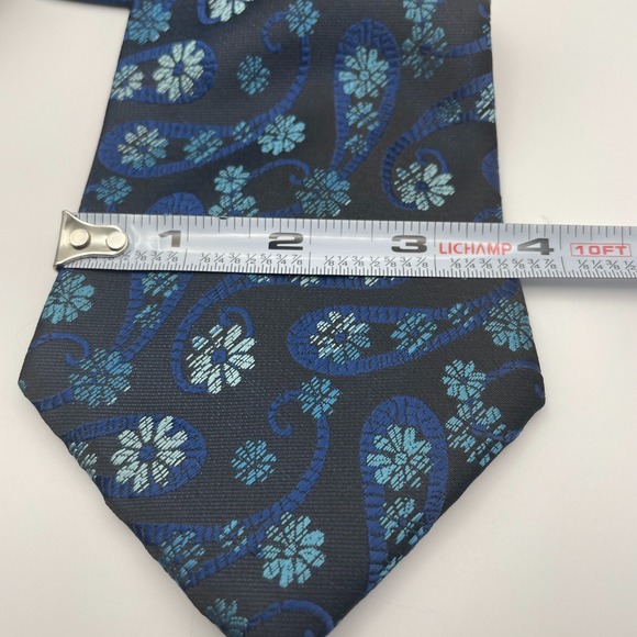 Kai Long 100% Silk Hand Made Blue Paisley Floral Men's Tie - Picture 3 of 4
